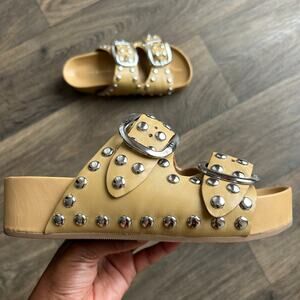 Loeffler Randall Joni Khaki and Silver Studded Sandals Size 7.5